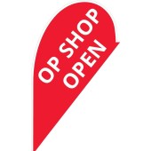 Op Shop Open Small Teardrop Flag