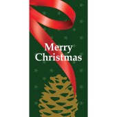 Merry Christmas Green Flag with Ribbon and Pine Cone