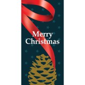 Merry Christmas Flag Blue with Ribbon with Pine Cone