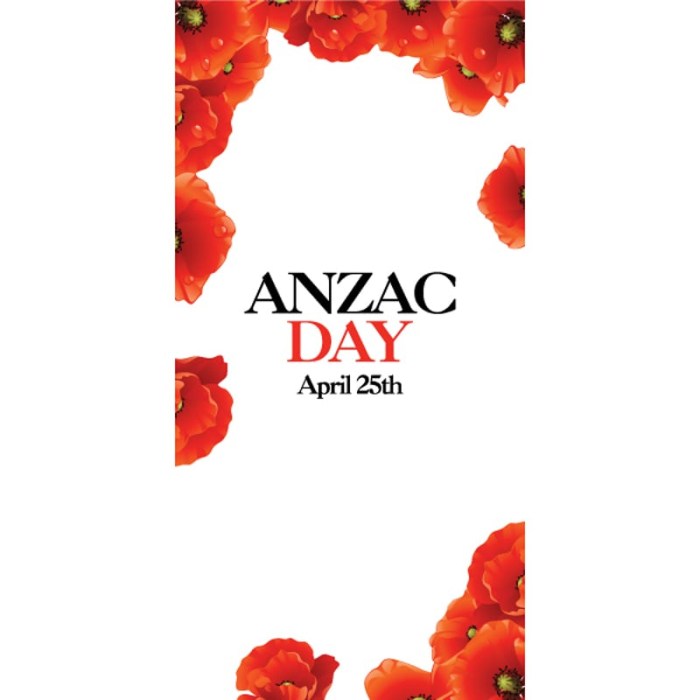 ANZAC Day Flag - White with Poppy Border (47)