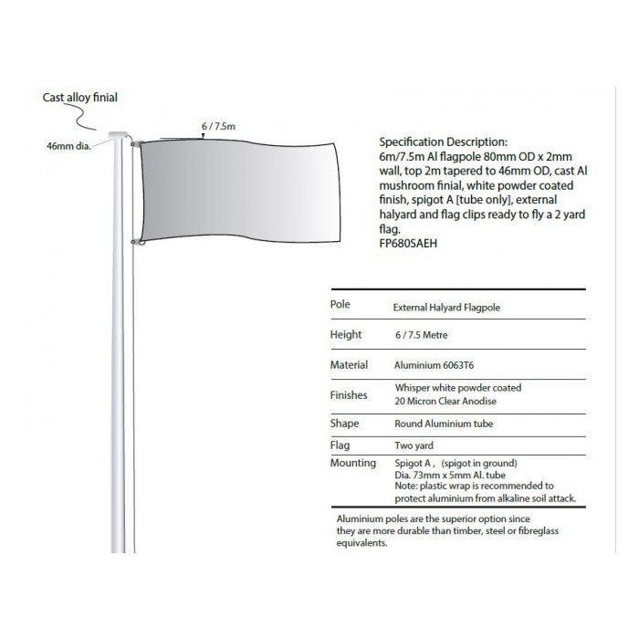 6m Flagpole with External Halyard