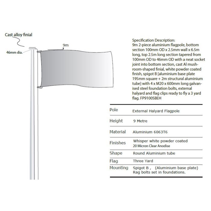 9m Flagpole with External Halyard