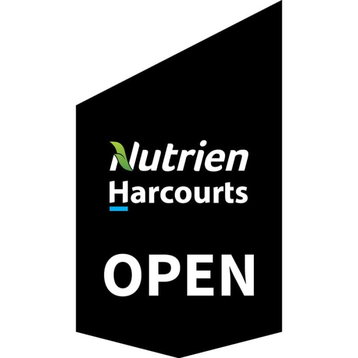 Nutrien Harcourts Open Shop Front Banner Black