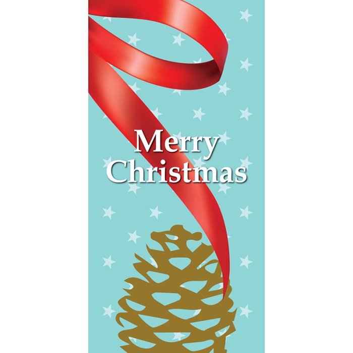 Merry Christmas Light Blue Ribbon with Pine Cone