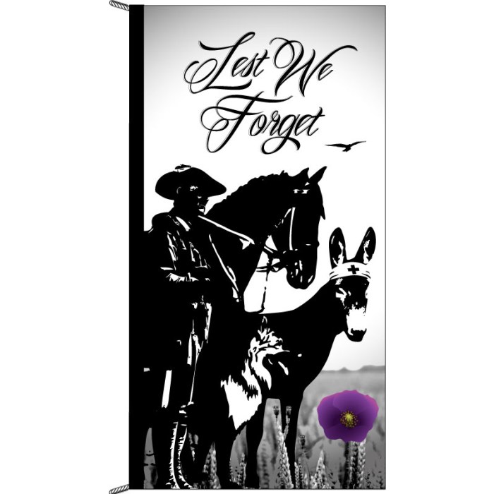 Lest We Forget Animals Purple Poppy Vertical Flag 900 x 1800mm | Flags &  Banners | Custom Printing | Marquees - Flagworld