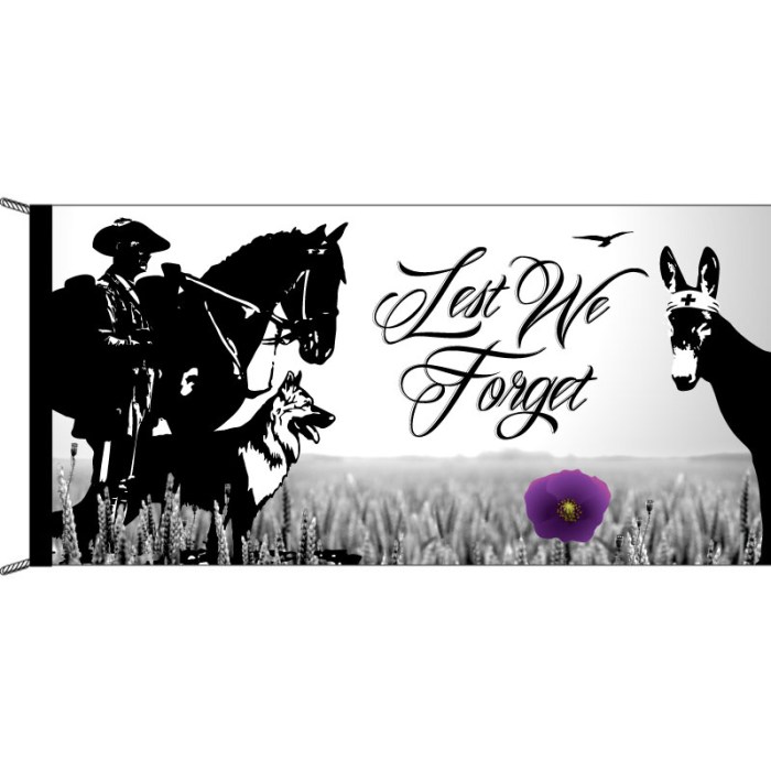 Lest We Forget Animals Purple Poppy Flag Header and Loops 1800 x 900mm |  Flags & Banners | Custom Printing | Marquees - Flagworld
