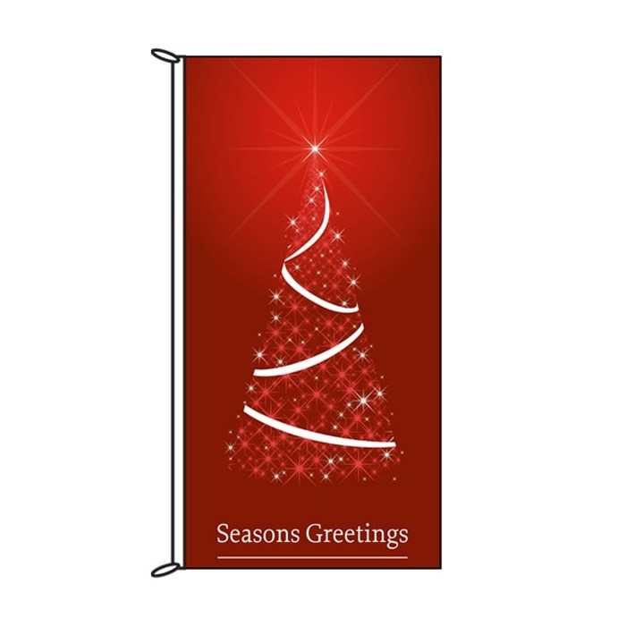 Seasons Greetings red Christmas tree flag