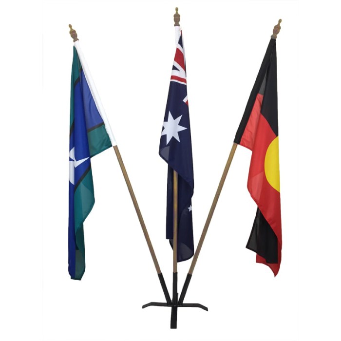Australian, Aboriginal,TSI Foyer Display Light Stain Pole Metal Base 1.8m Pole -1370 x 685mm Flags