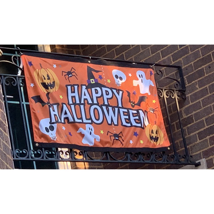 Premium Vector | Flag with pumpkins monsters vampire bats skulls and ghosts  motif for halloween decoration