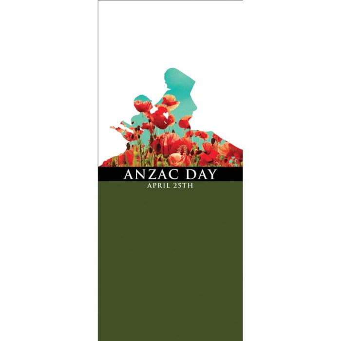 ANZAC Day Flag - White and Green with Poppies
