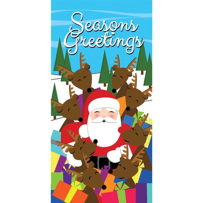 Seasons Greetings Santa and Reindeer Flag 900mm 1800mm (Various FInishes)
