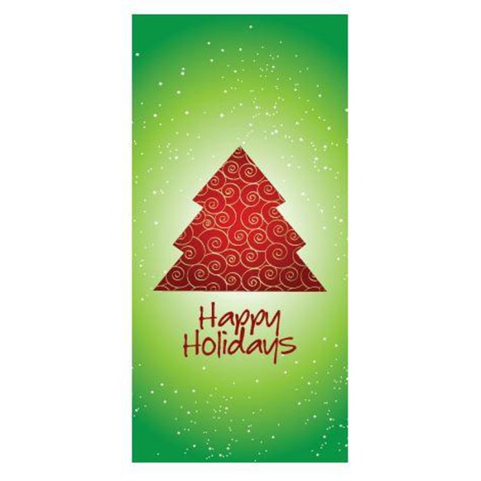 Happy Holidays Flag Green with Red Tree 900mm x 1800mm (Various FInishes)
