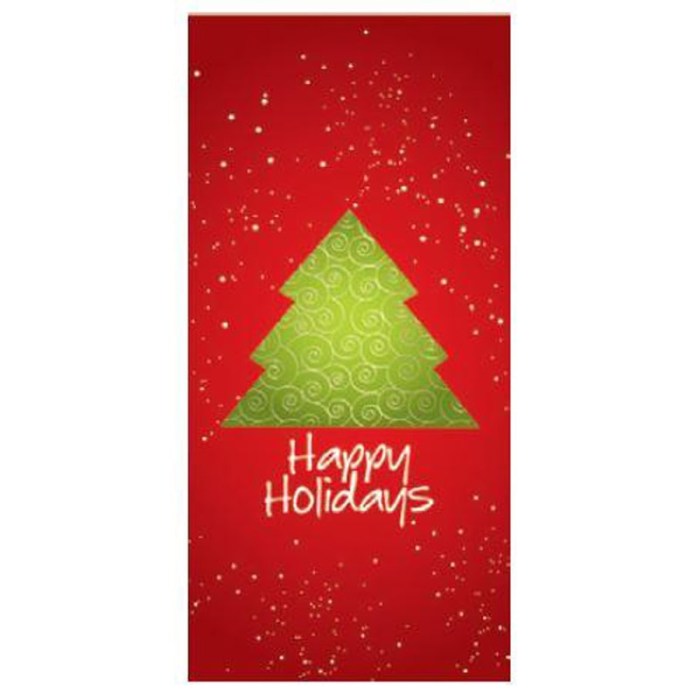 Happy Holidays Flag Red with Green Tree 900mm x 1800mm (Various FInishes)