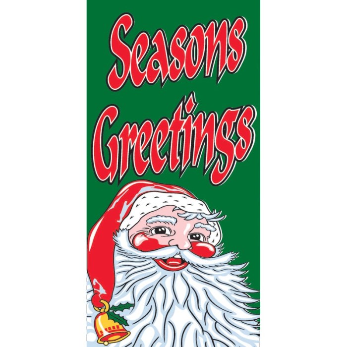 Seasons Greetings Flag Green with Santa 900mm x 1800mm (Knitted)