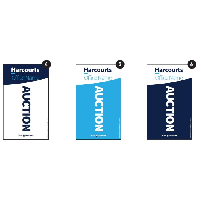Harcourts MTO Auction Signboard Flags - Choose your colour: White, Cyan or Blue.