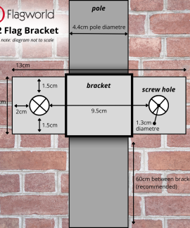 FP2 flag bracket dimensions diagram on brick wall
