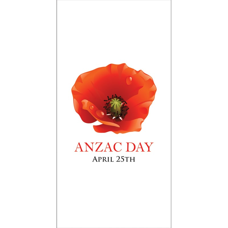 ANZAC Day Flag - White with Centered Poppy (37)