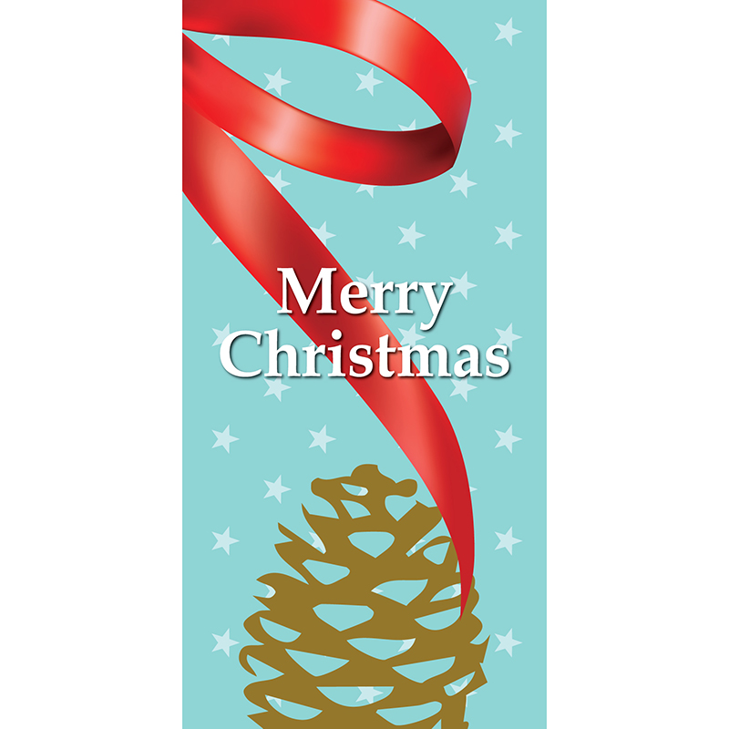 Merry Christmas Light Blue Ribbon with Pine Cone