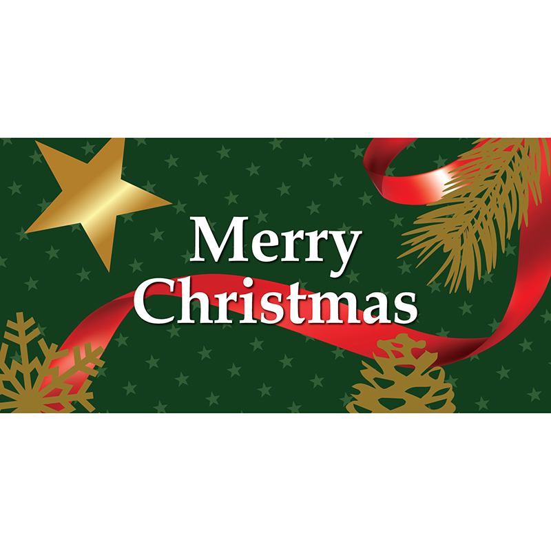 Merry Christmas Flag Green Horizontal