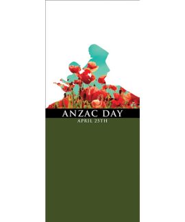 ANZAC Day Flag - White and Green with Poppies