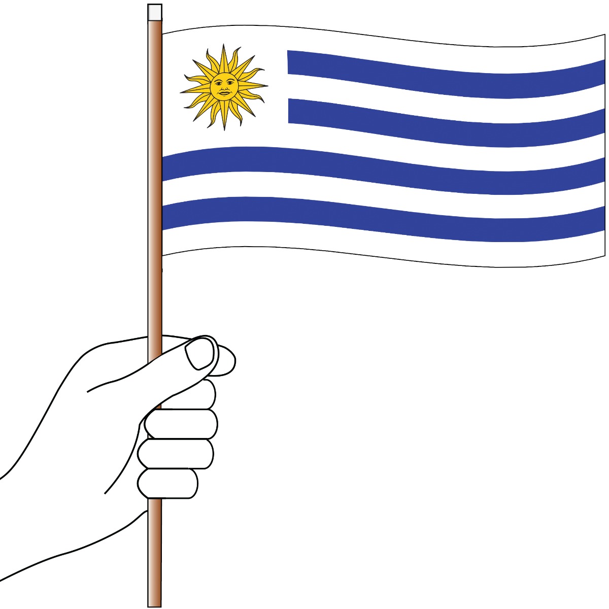 Hand holding the Uruguay national flag
