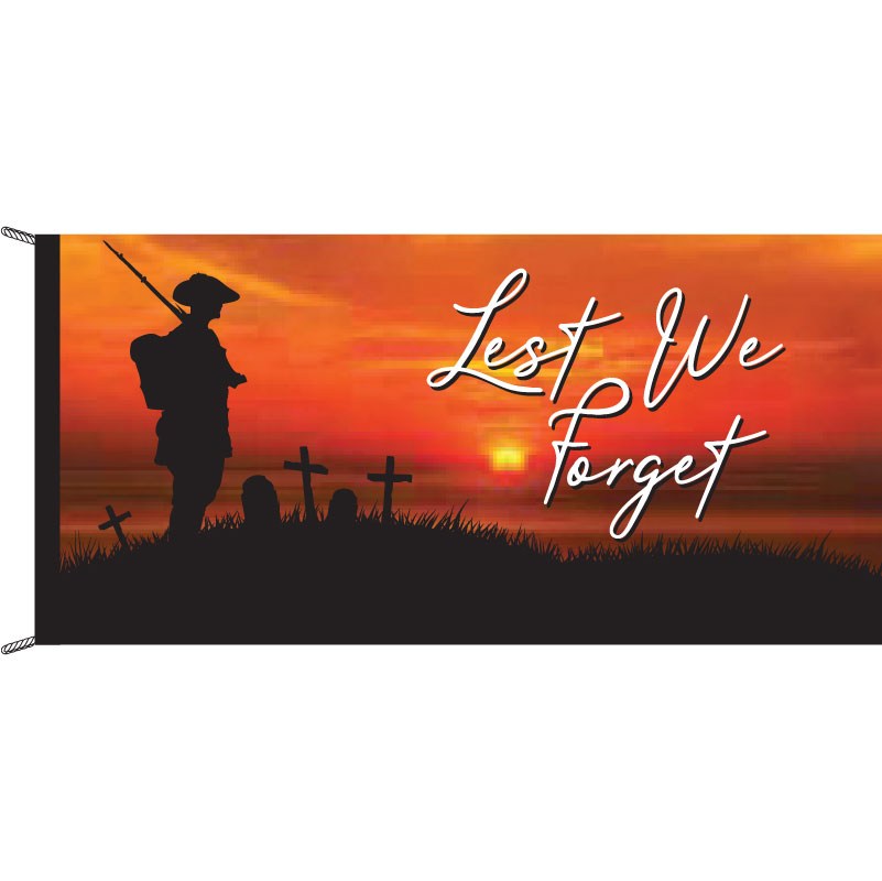 Soldier silhouette at sunset memorial scene