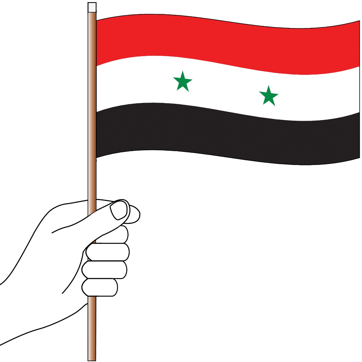 Hand holding the Syrian national flag