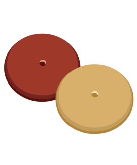 Two round tokens, red and beige, overlapping