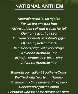 Australian national anthem lyrics with wattle flowers background