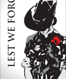 Soldier bowing head with red poppy remembrance