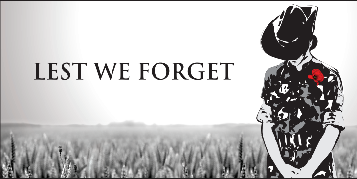 Soldier remembrance with poppy and Lest We Forget text