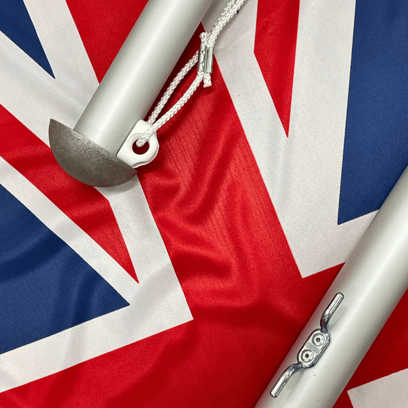 Union Jack flag with metal flagpole parts