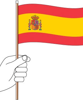 Hand holding Spain national flag illustration